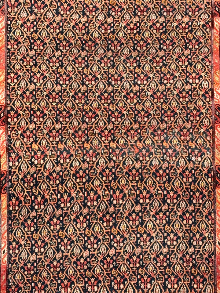 Antique Black &amp; Rust Senneh Rug, Circa 1880 – 4’1” x 6’8”