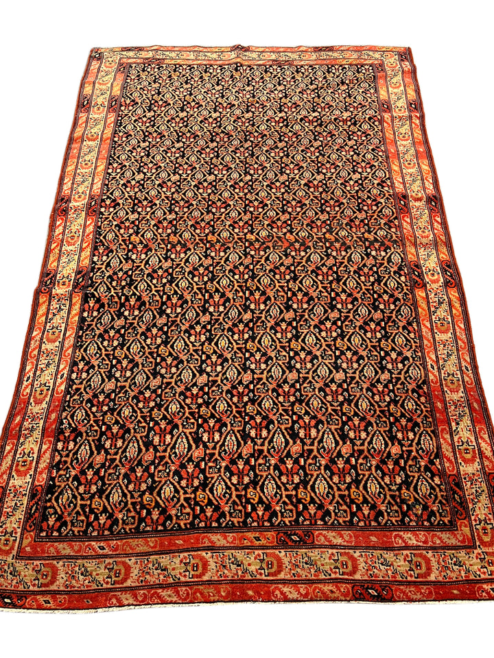 Antique Black &amp; Rust Senneh Rug, Circa 1880 – 4’1” x 6’8”