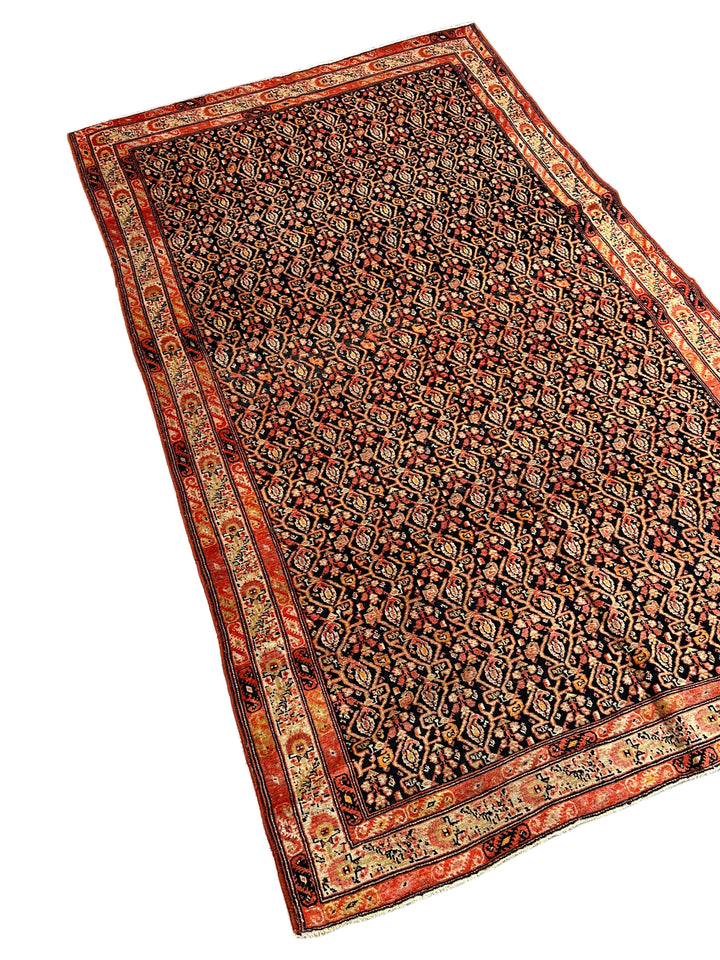 Antique Black &amp; Rust Senneh Rug, Circa 1880 – 4’1” x 6’8”