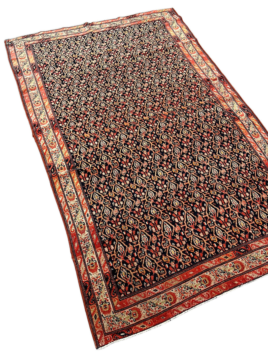 Antique Black &amp; Rust Senneh Rug, Circa 1880 – 4’1” x 6’8”