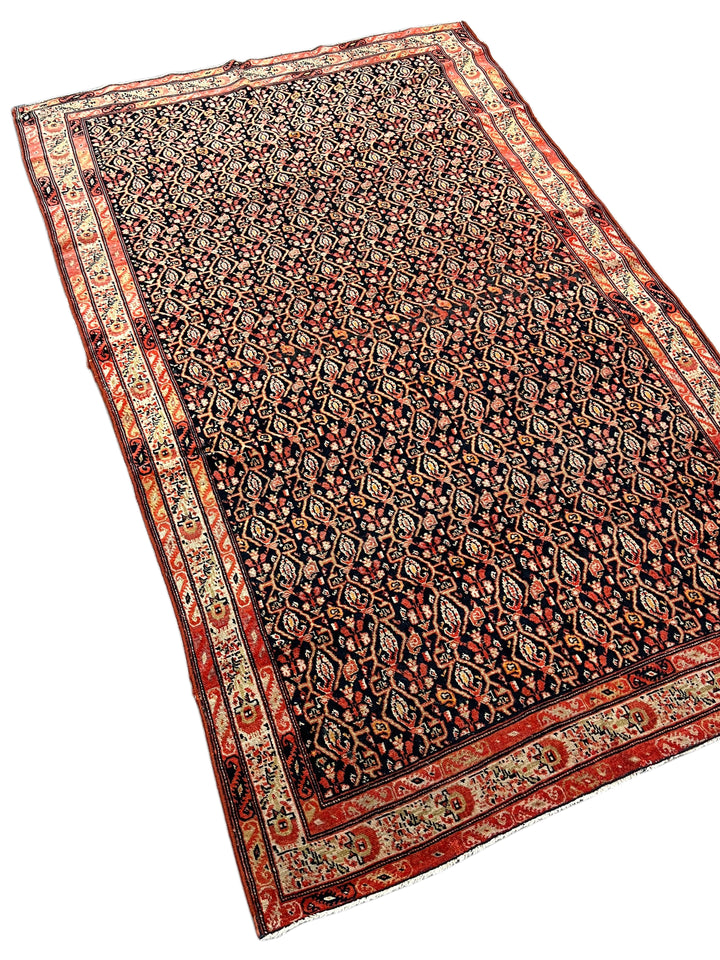 Antique Black &amp; Rust Senneh Rug, Circa 1880 – 4’1” x 6’8”