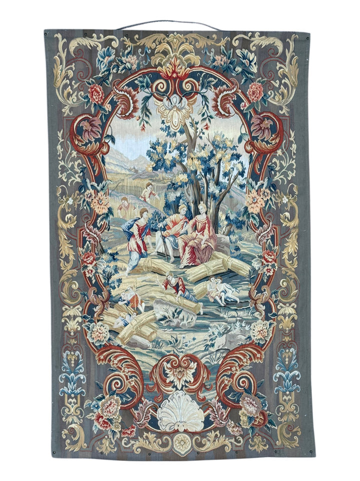 Gray &amp; Burgundy Pastoral Tapestry Wool Rug – 4’1” x 6’7”