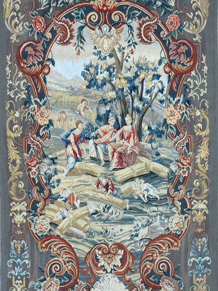 Gray &amp; Burgundy Pastoral Tapestry Wool Rug – 4’1” x 6’7”