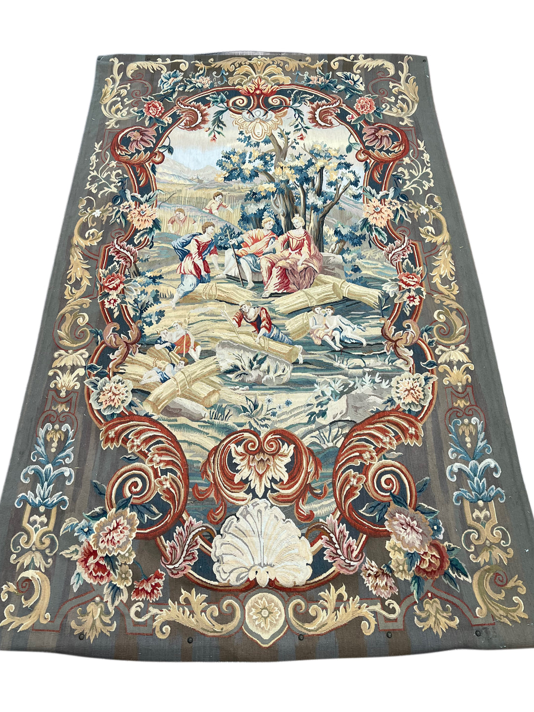 Gray &amp; Burgundy Pastoral Tapestry Wool Rug – 4’1” x 6’7”