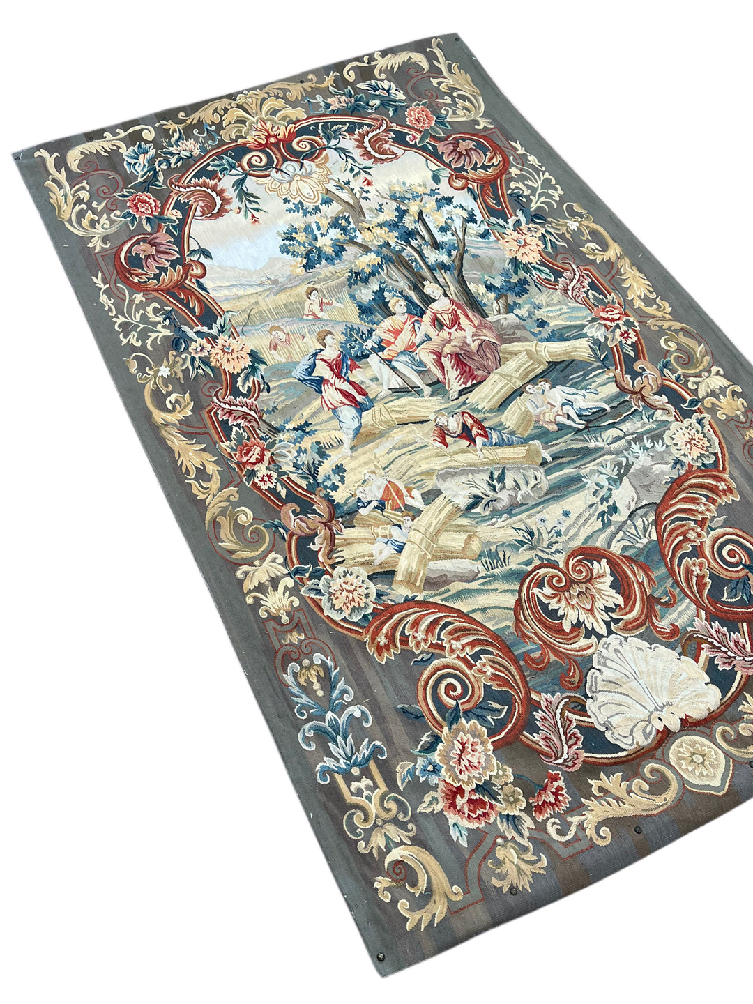 Gray &amp; Burgundy Pastoral Tapestry Wool Rug – 4’1” x 6’7”