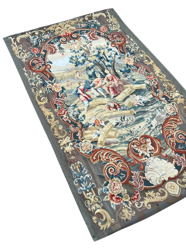 Gray &amp; Burgundy Pastoral Tapestry Wool Rug – 4’1” x 6’7”