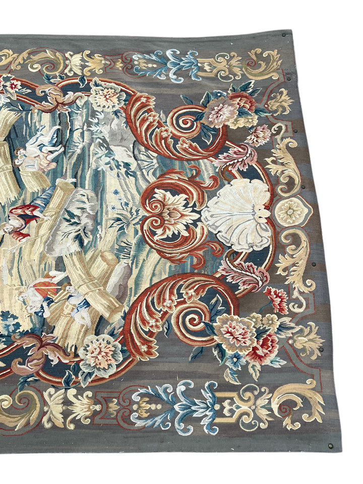 Gray &amp; Burgundy Pastoral Tapestry Wool Rug – 4’1” x 6’7”