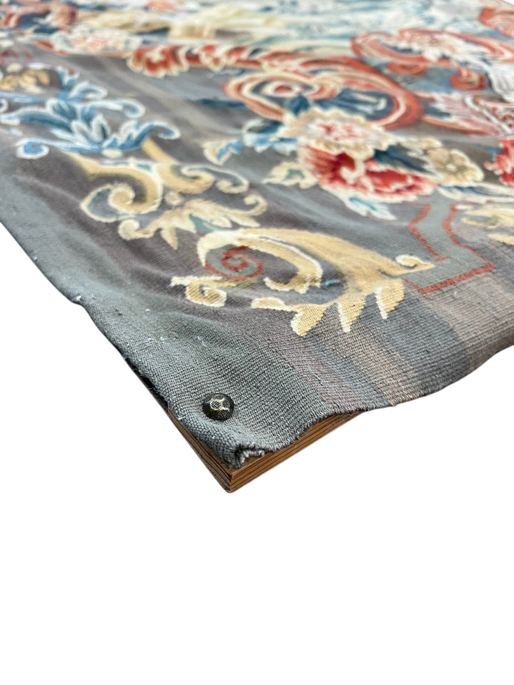 Gray &amp; Burgundy Pastoral Tapestry Wool Rug – 4’1” x 6’7”