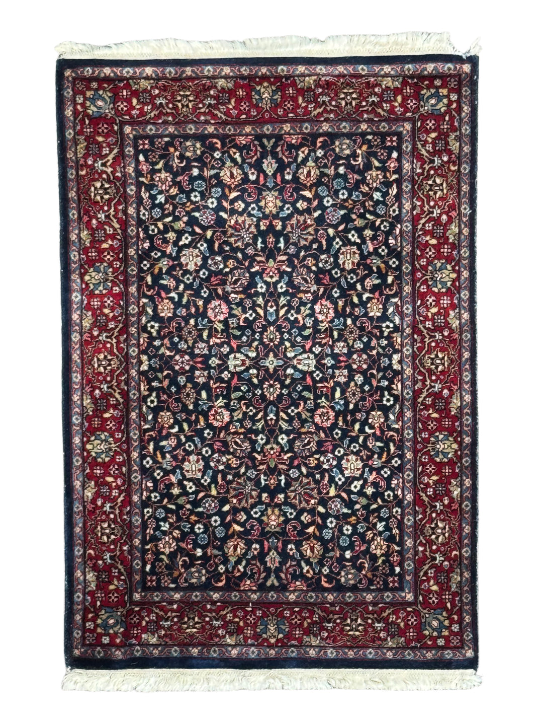 Navy &amp; Red Floral Kashan Style Rug – 2’1” x 3’0”