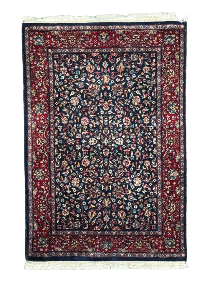 Navy &amp; Red Floral Kashan Style Rug – 2’1” x 3’0”