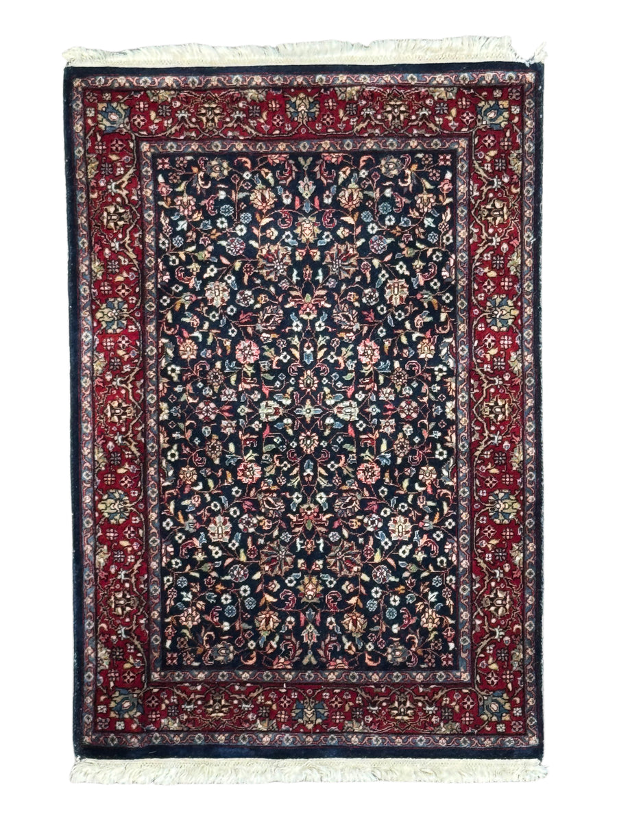 Navy & Red Floral Kashan Style Rug – 2’1” x 3’0”