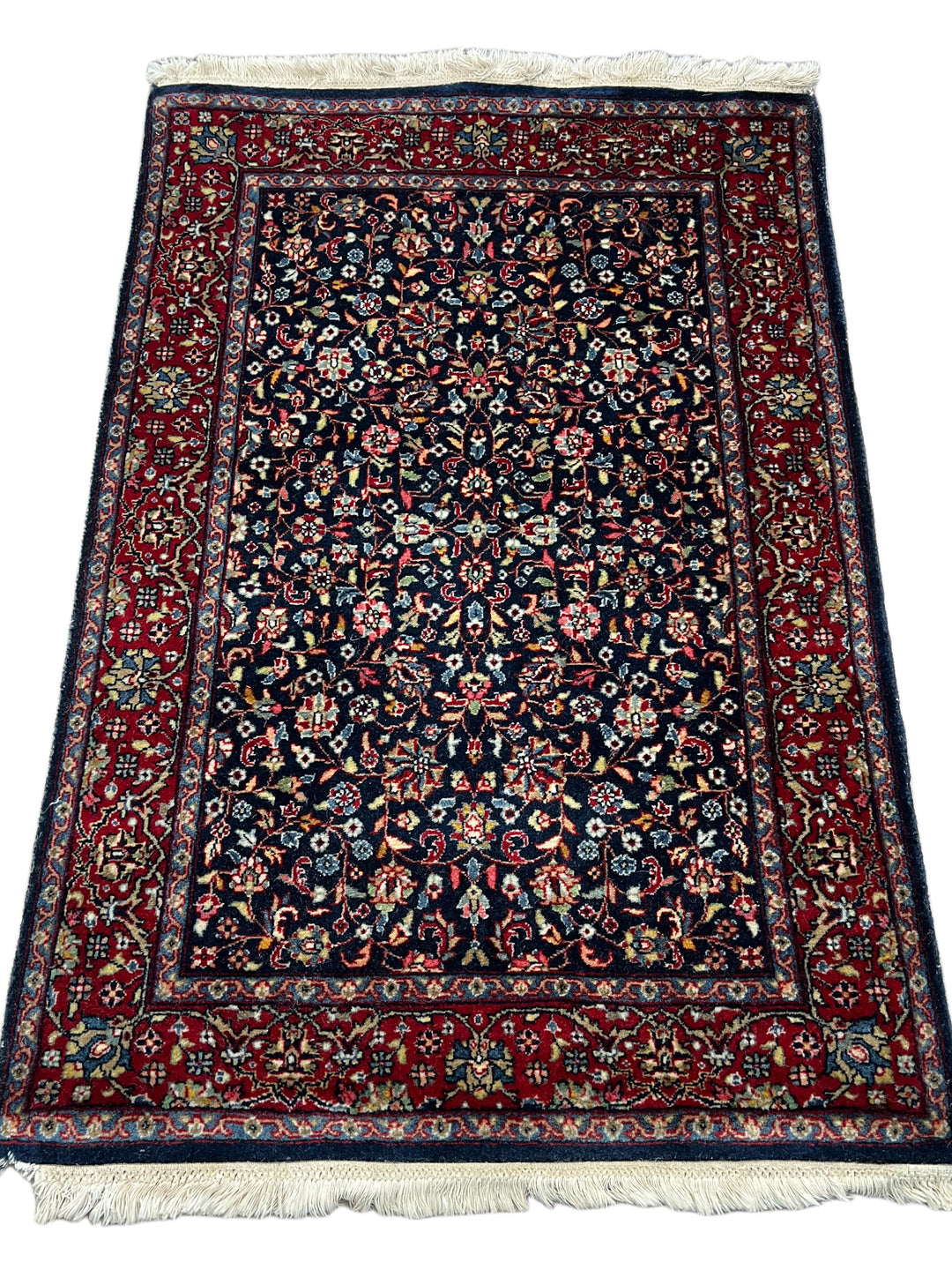Navy &amp; Red Floral Kashan Style Rug – 2’1” x 3’0”