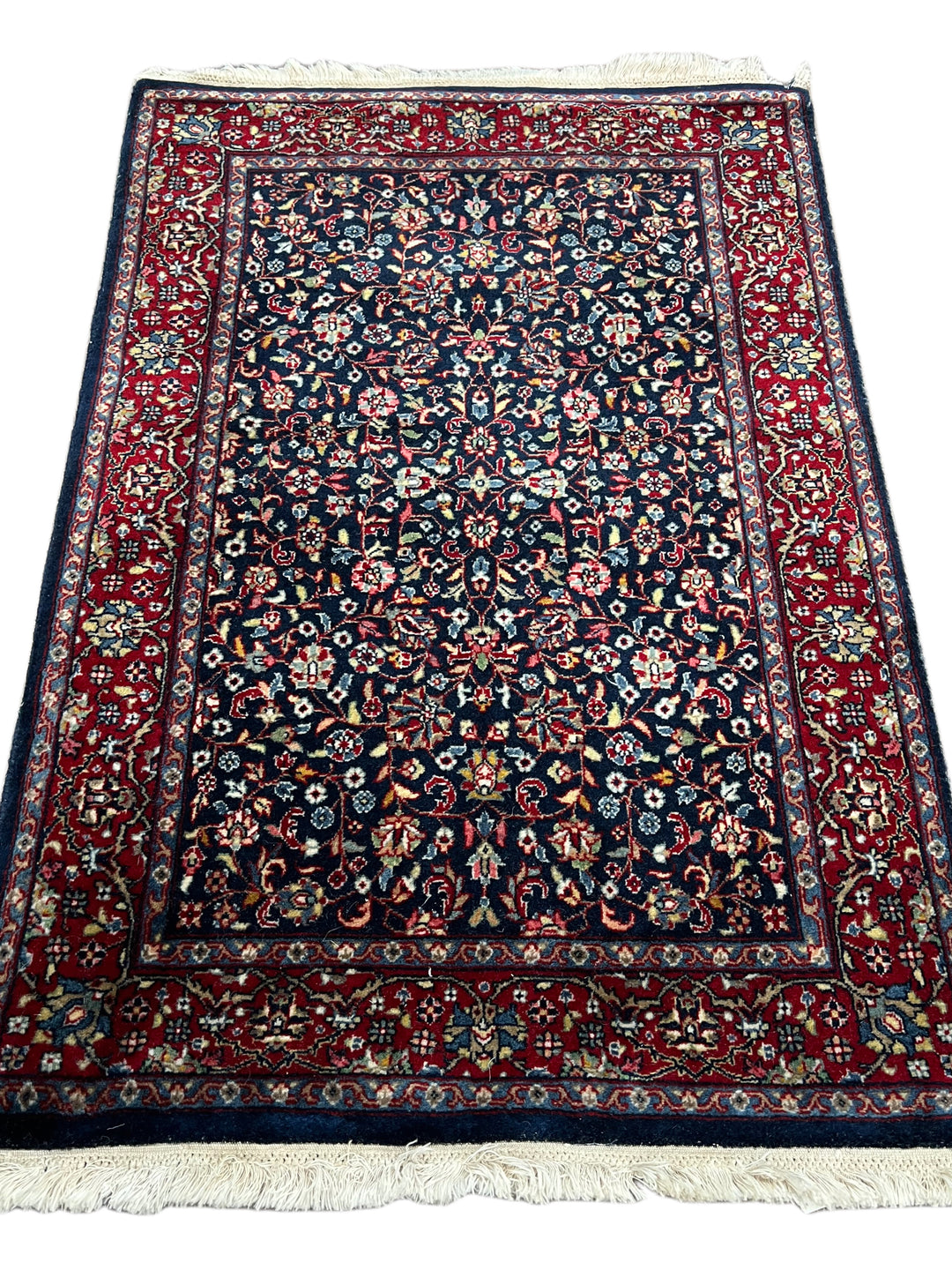 Navy &amp; Red Floral Kashan Style Rug – 2’1” x 3’0”
