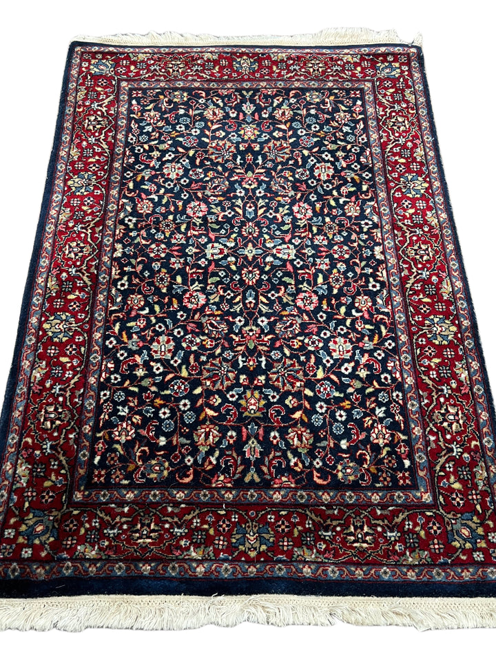 Navy &amp; Red Floral Kashan Style Rug – 2’1” x 3’0”