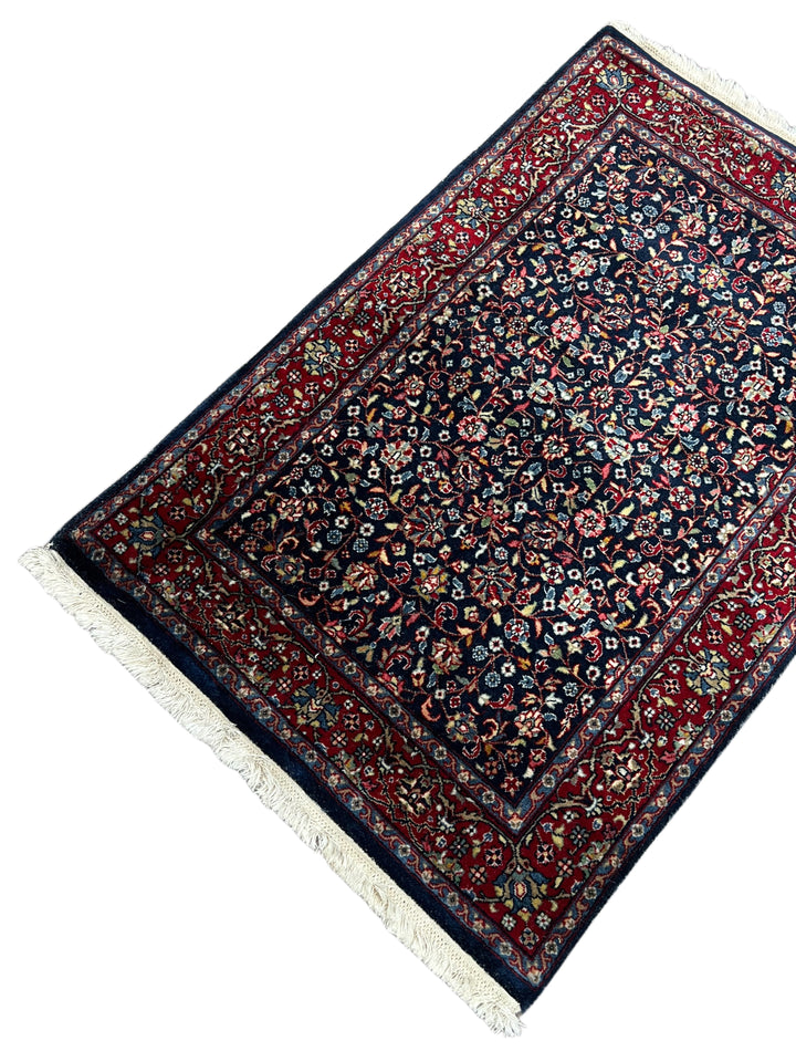 Navy &amp; Red Floral Kashan Style Rug – 2’1” x 3’0”