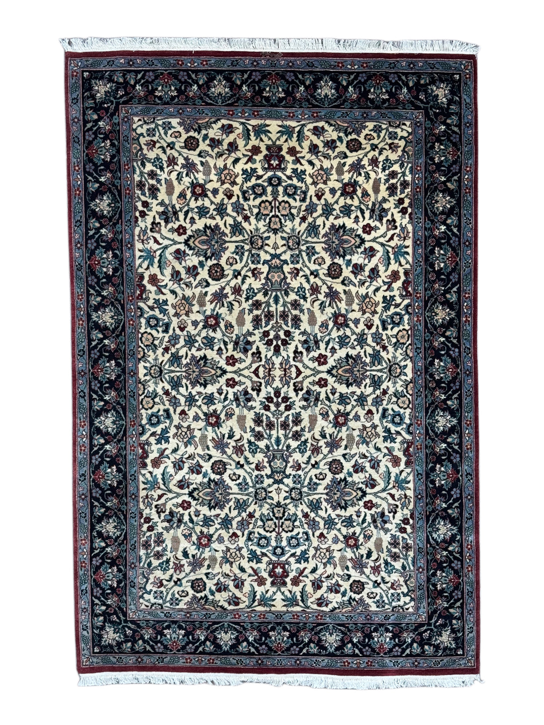 Ivory &amp; Navy Floral Tabriz Style Rug – 4’1” x 6’2”