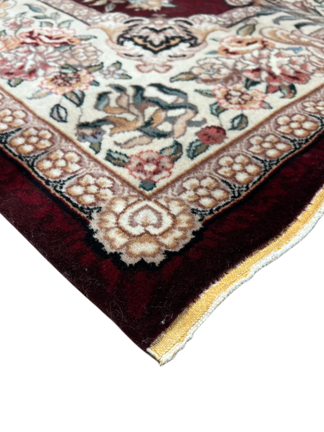 Burgundy &amp; Ivory Floral Chinese Piled Aubusson Style Rug – 4’1” x 6’1”
