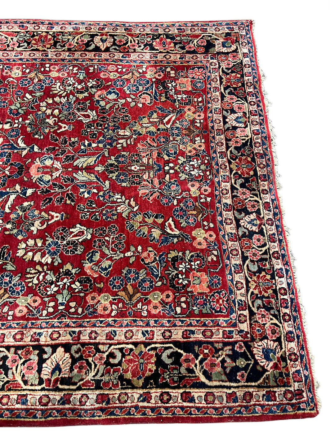 Red &amp; Navy Floral Sarouk Style Rug – 6’5” x 9’0”