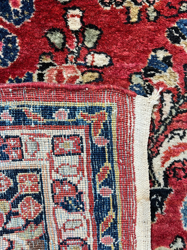 Red &amp; Navy Floral Sarouk Style Rug – 6’5” x 9’0”