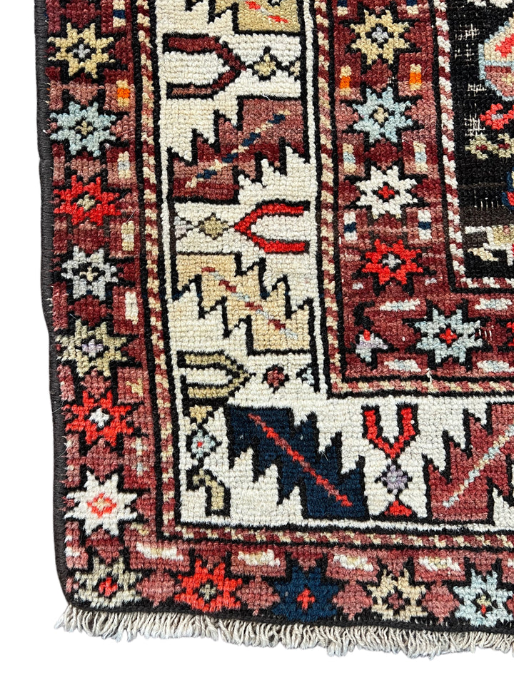 Antique Red &amp; Ivory Geometric Hamadan Style Rug, Circa 1850 – 4’3” x 8’1”