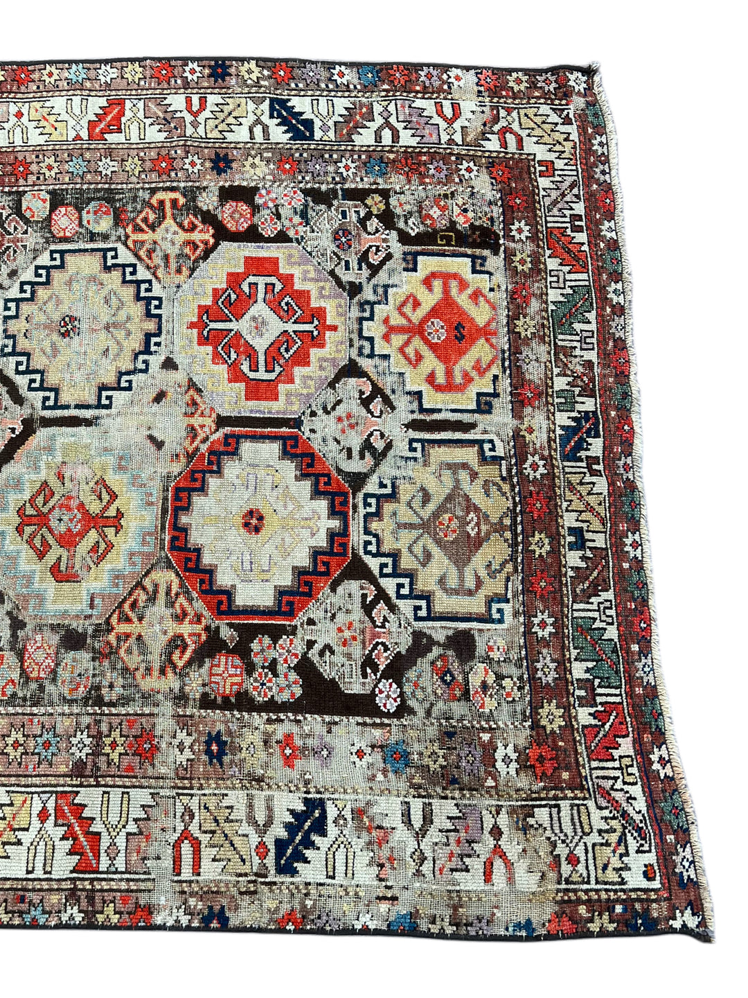 Antique Red &amp; Ivory Geometric Hamadan Style Rug, Circa 1850 – 4’3” x 8’1”