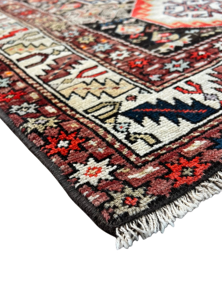 Antique Red &amp; Ivory Geometric Hamadan Style Rug, Circa 1850 – 4’3” x 8’1”