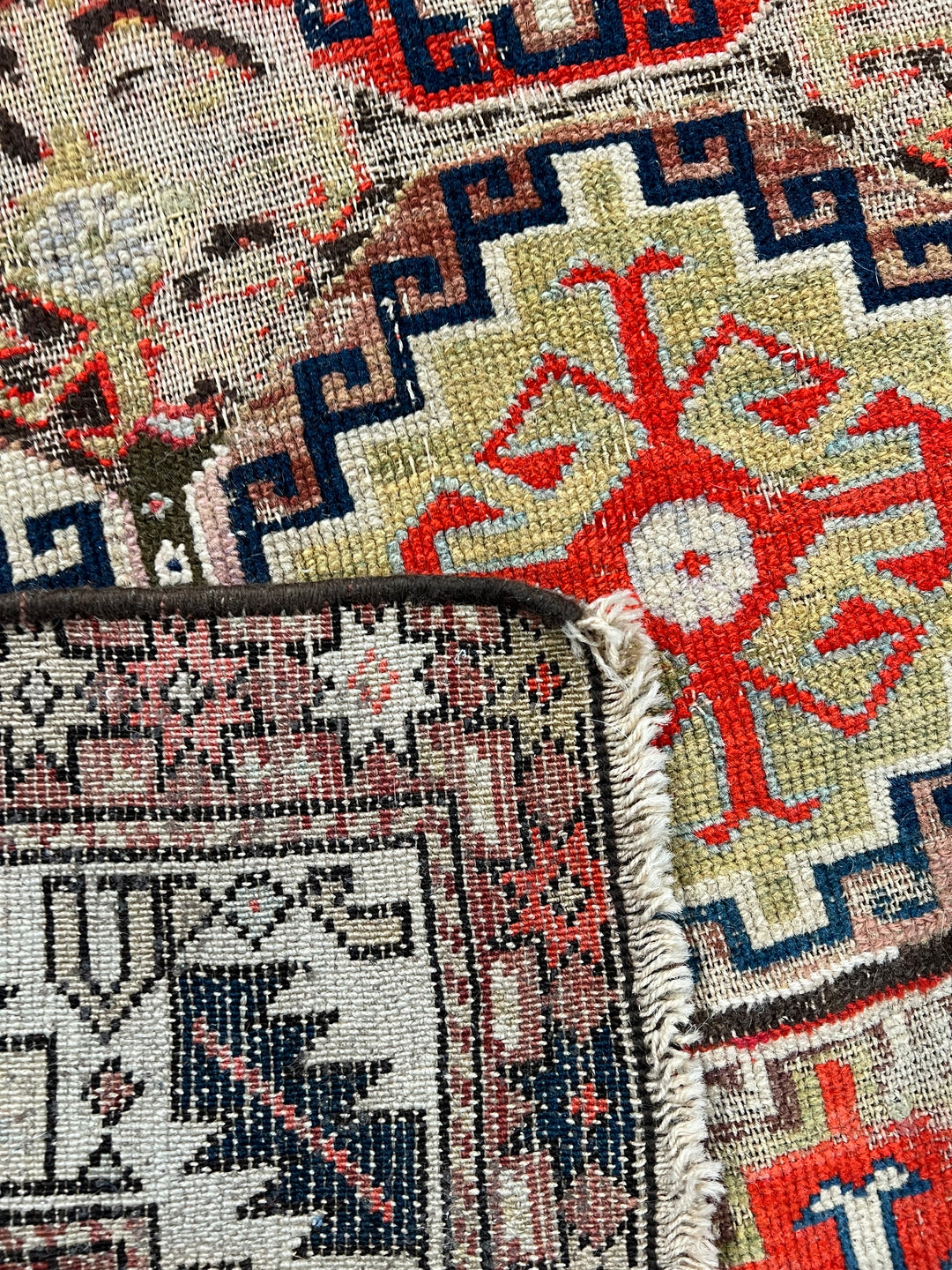 Antique Red &amp; Ivory Geometric Hamadan Style Rug, Circa 1850 – 4’3” x 8’1”