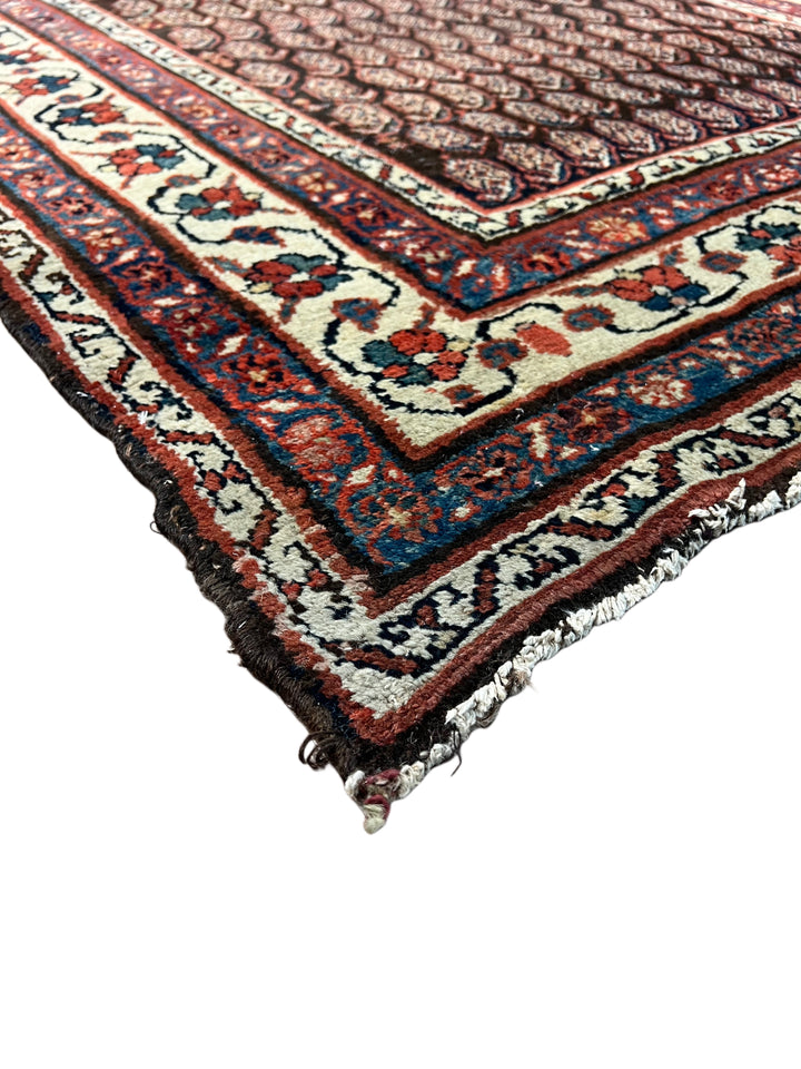 Deep Brown &amp; Ivory Geometric Hamadan Style Runner Rug, Circa 1900 – 4’6” x 9’11”