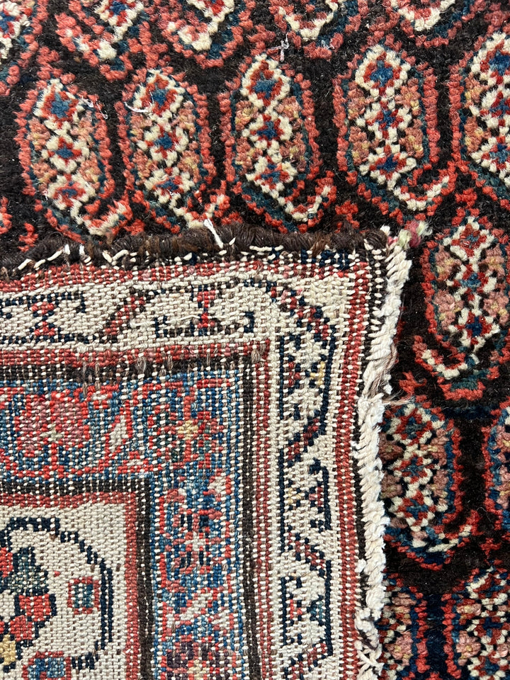 Deep Brown &amp; Ivory Geometric Hamadan Style Runner Rug, Circa 1900 – 4’6” x 9’11”