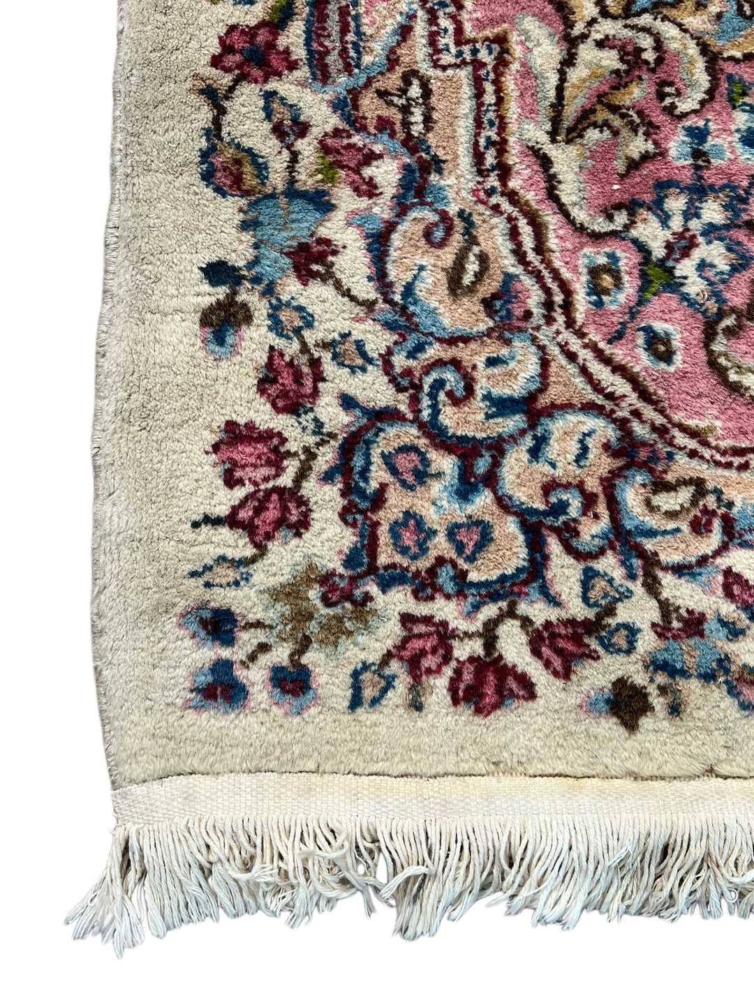 Ivory, Light Blue &amp; Dusty Pink Floral Kerman Style Rug, Circa 1960 – 5’11” x 8’11”