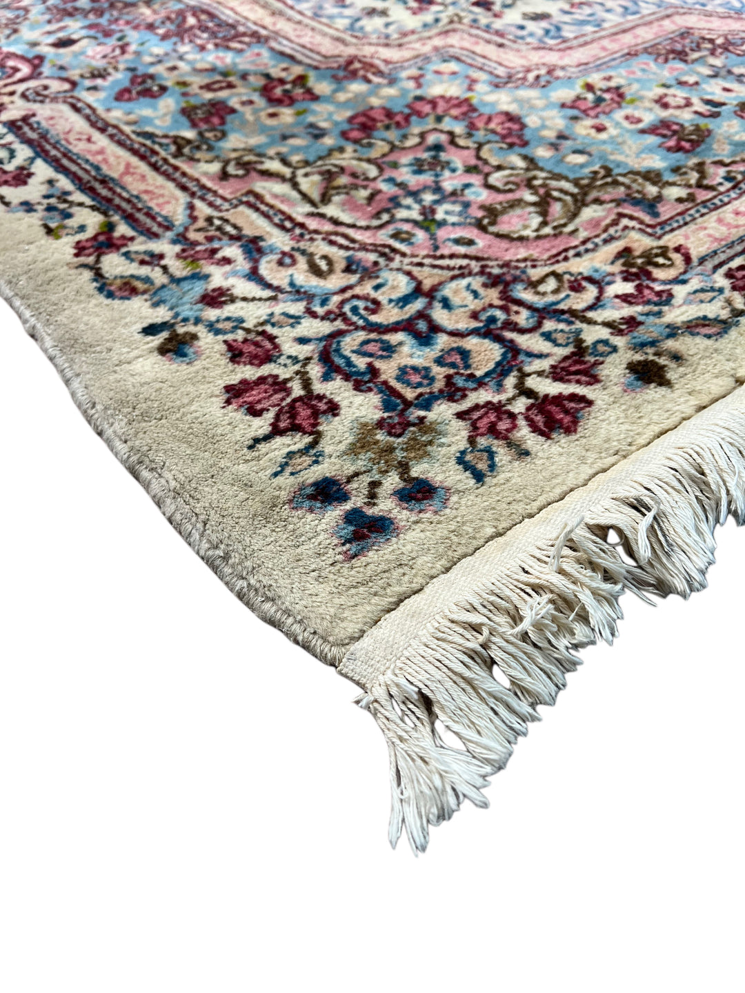 Ivory, Light Blue &amp; Dusty Pink Floral Kerman Style Rug, Circa 1960 – 5’11” x 8’11”