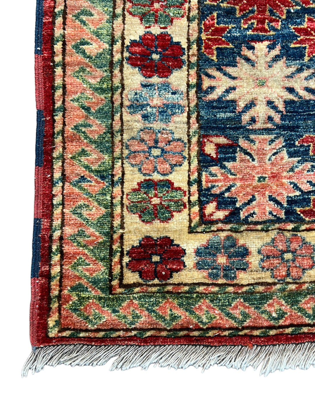 Rich Red &amp; Deep Blue Geometric Kazak Style Rug – 7’5” x 8’9”