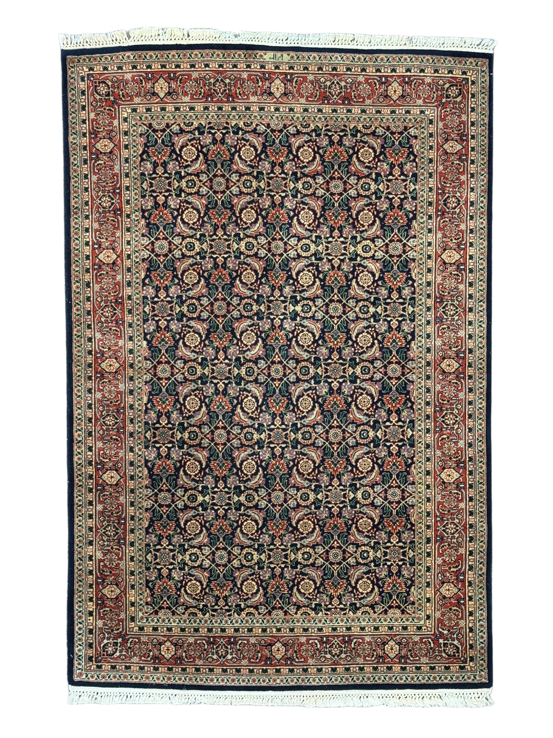 Deep Navy &amp; Rust Herati Tabriz Style Rug – 4’0” x 6’1”