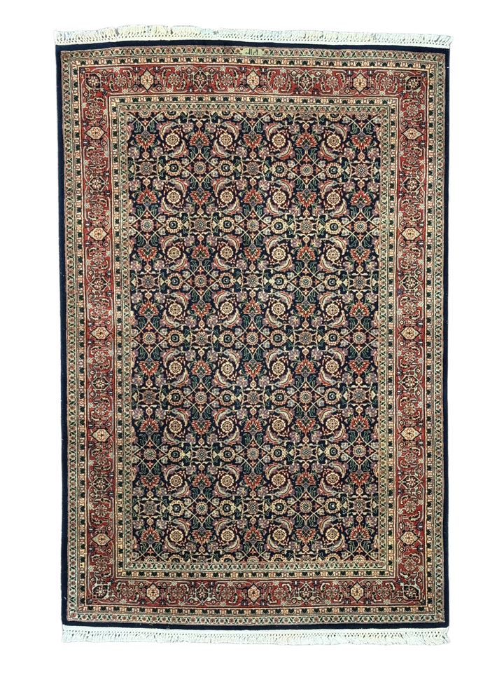 Deep Navy &amp; Rust Herati Tabriz Style Rug – 4’0” x 6’1”