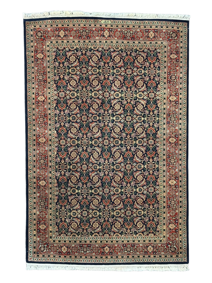Deep Navy & Rust Herati Tabriz Style Rug – 4’0” x 6’1”