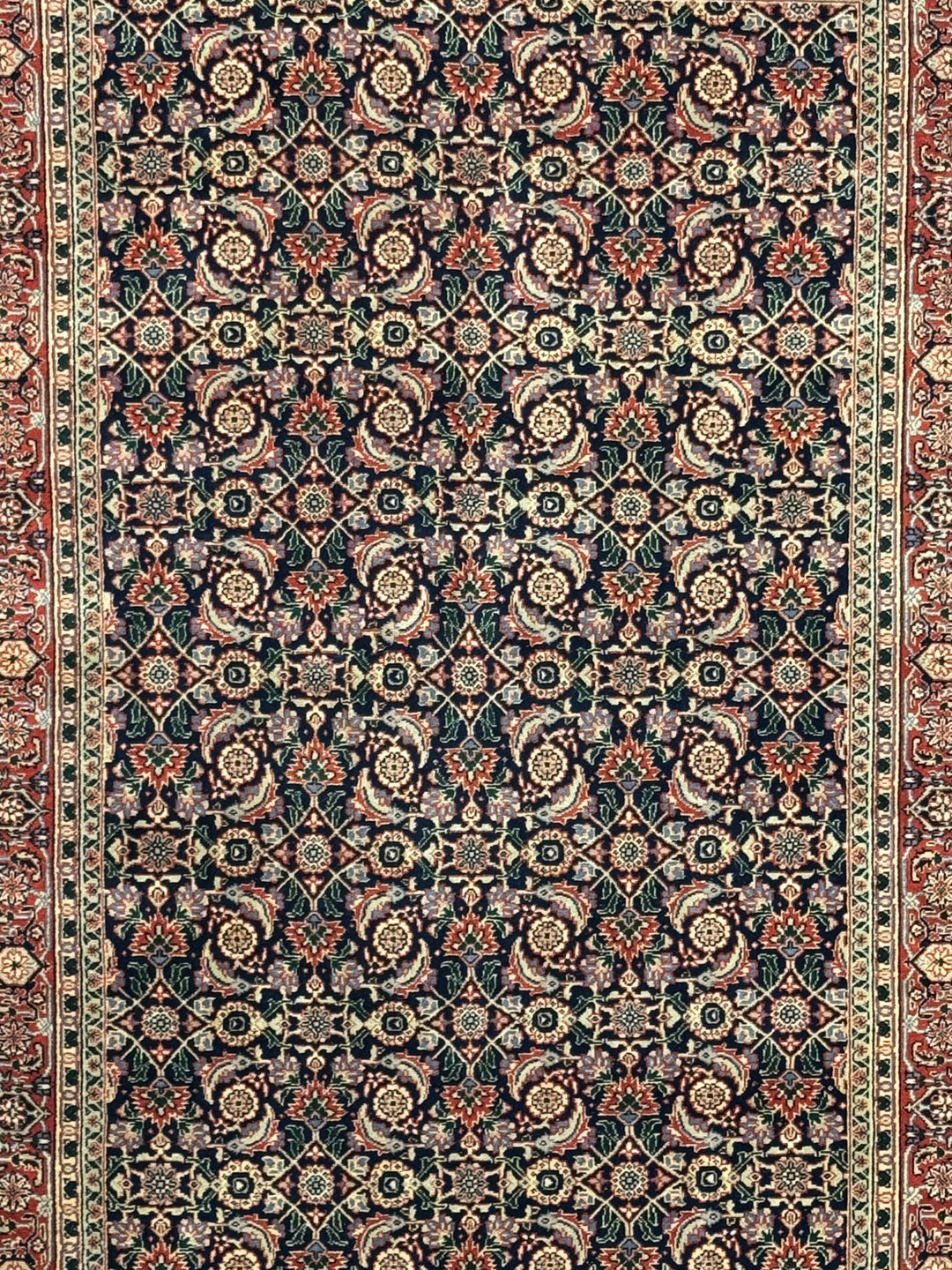 Deep Navy &amp; Rust Herati Tabriz Style Rug – 4’0” x 6’1”