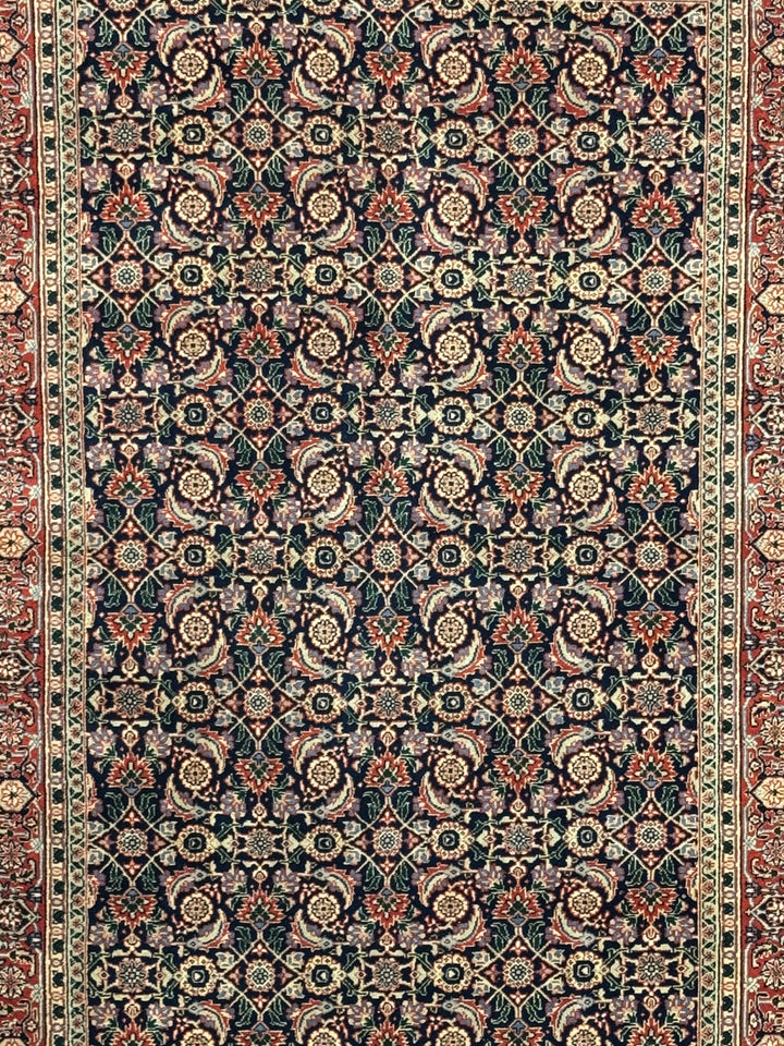 Deep Navy &amp; Rust Herati Tabriz Style Rug – 4’0” x 6’1”