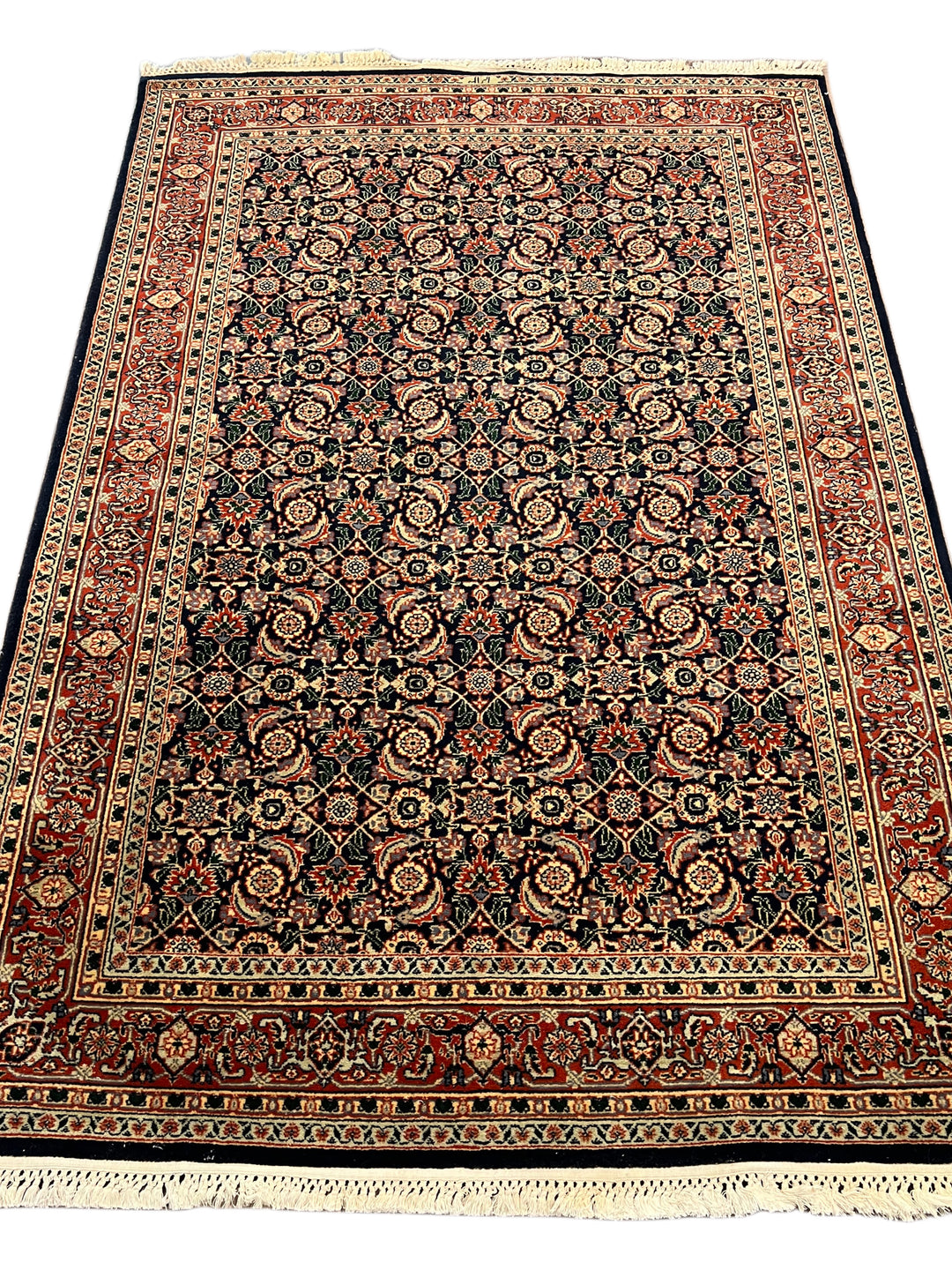 Deep Navy &amp; Rust Herati Tabriz Style Rug – 4’0” x 6’1”
