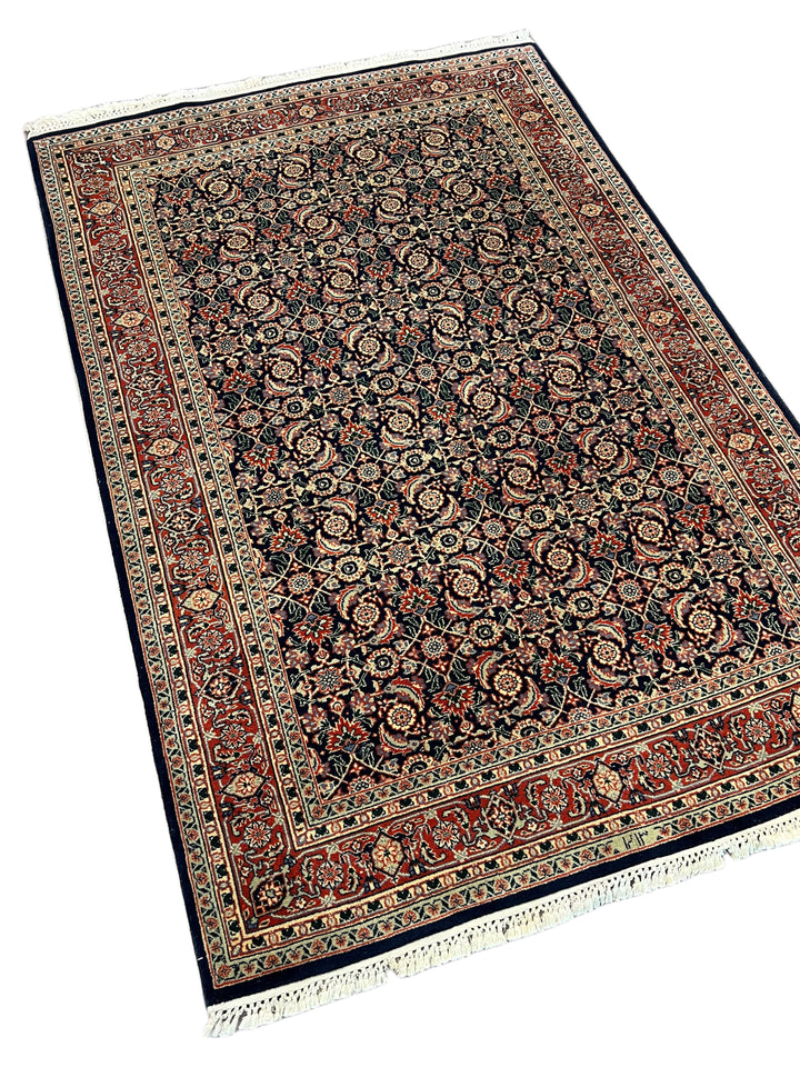 Deep Navy &amp; Rust Herati Tabriz Style Rug – 4’0” x 6’1”