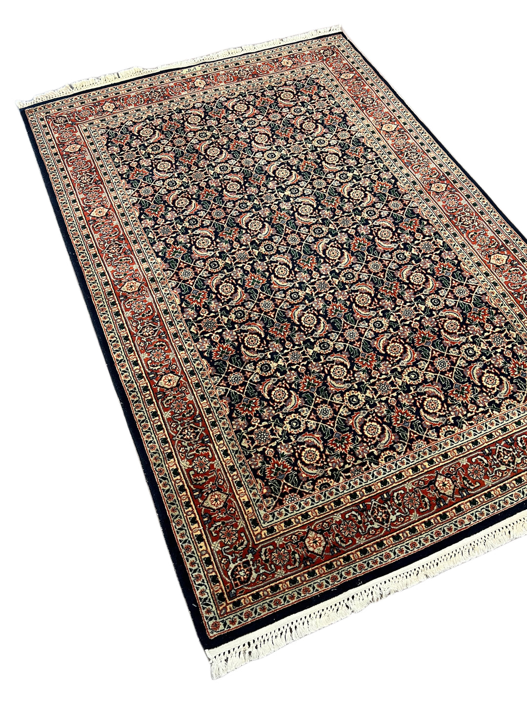 Deep Navy &amp; Rust Herati Tabriz Style Rug – 4’0” x 6’1”