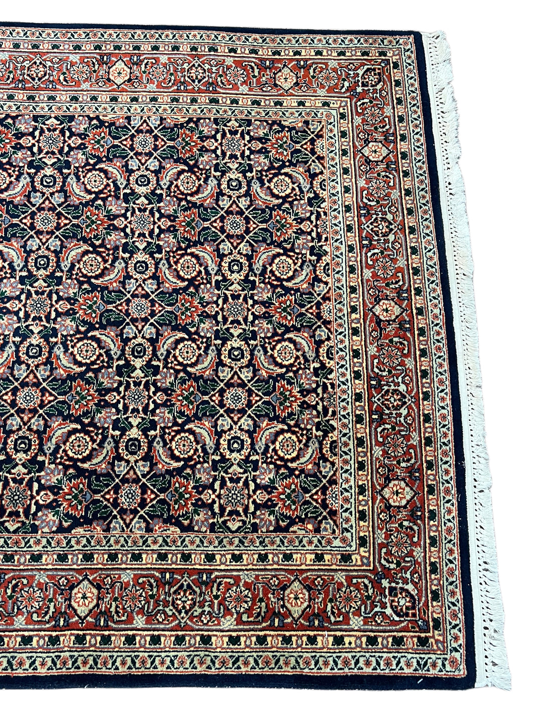 Deep Navy &amp; Rust Herati Tabriz Style Rug – 4’0” x 6’1”