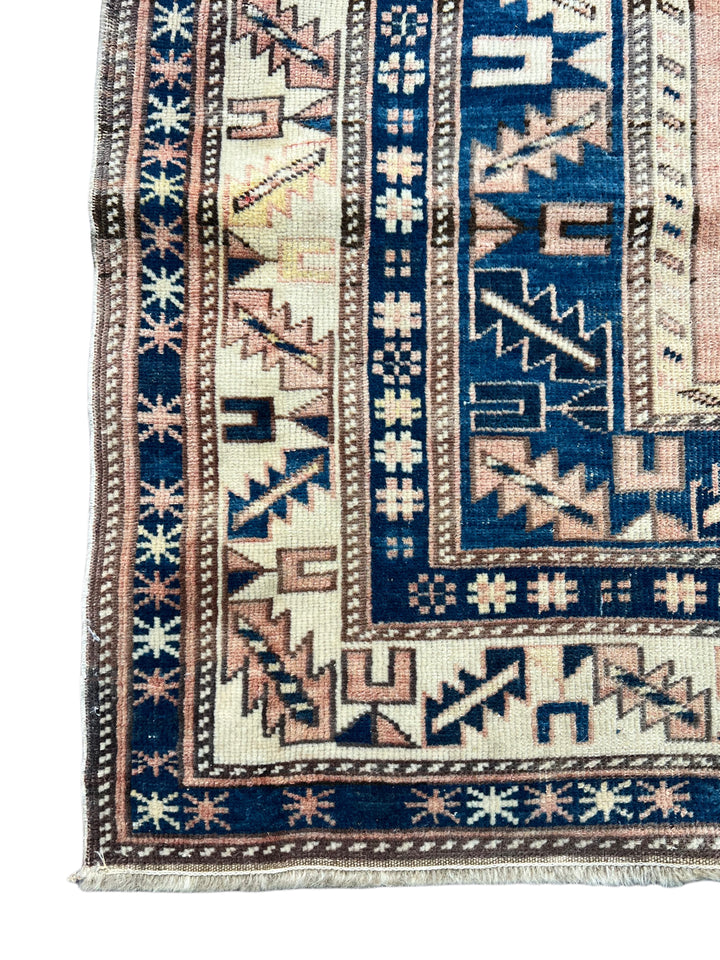 Peach &amp; Navy Pictorial Armenian Caucasian Style Rug, Circa 1960 – 5’6” x 6’10”