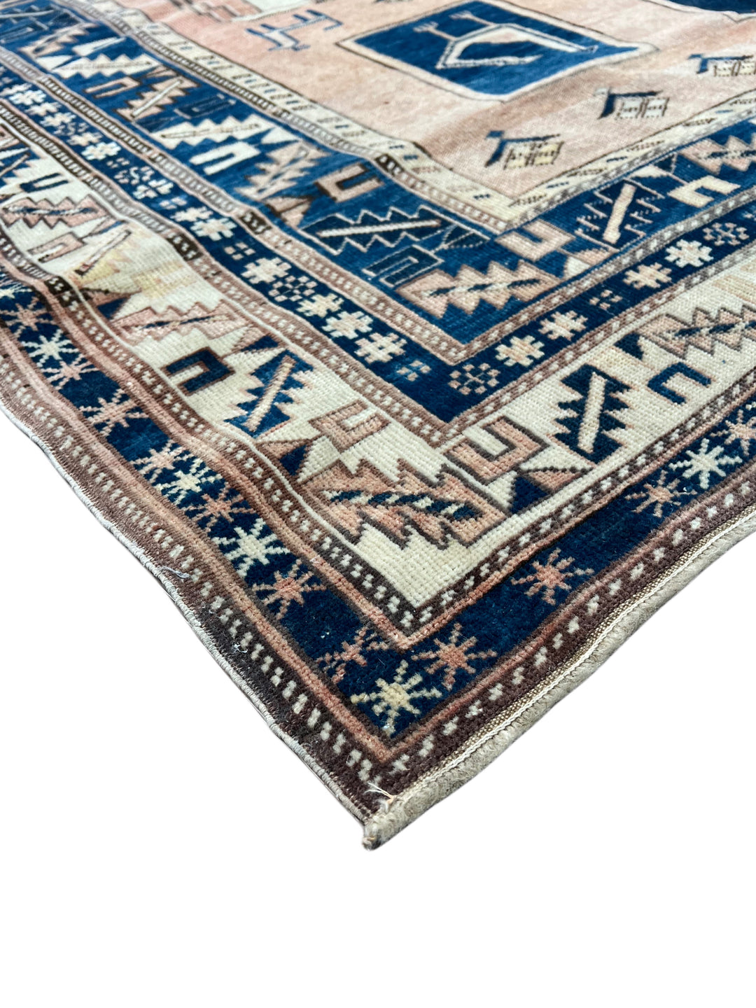 Peach &amp; Navy Pictorial Armenian Caucasian Style Rug, Circa 1960 – 5’6” x 6’10”