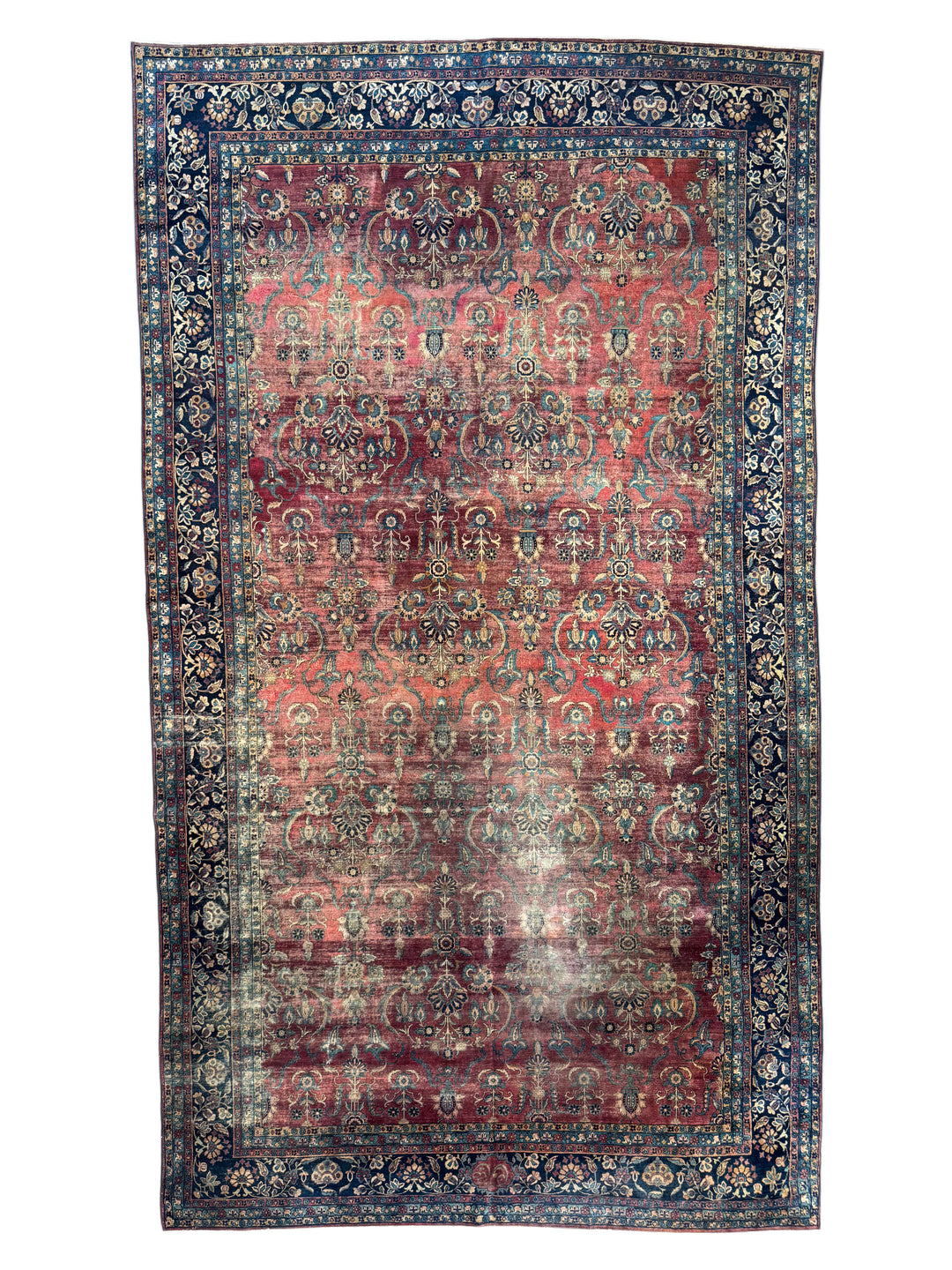 Brick Red &amp; Navy Antique Kashan Style Rug, Circa 1920 – 8’6” x 14’11”