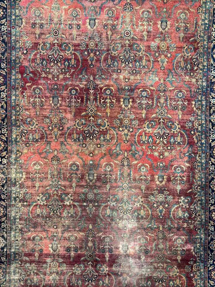 Brick Red &amp; Navy Antique Kashan Style Rug, Circa 1920 – 8’6” x 14’11”