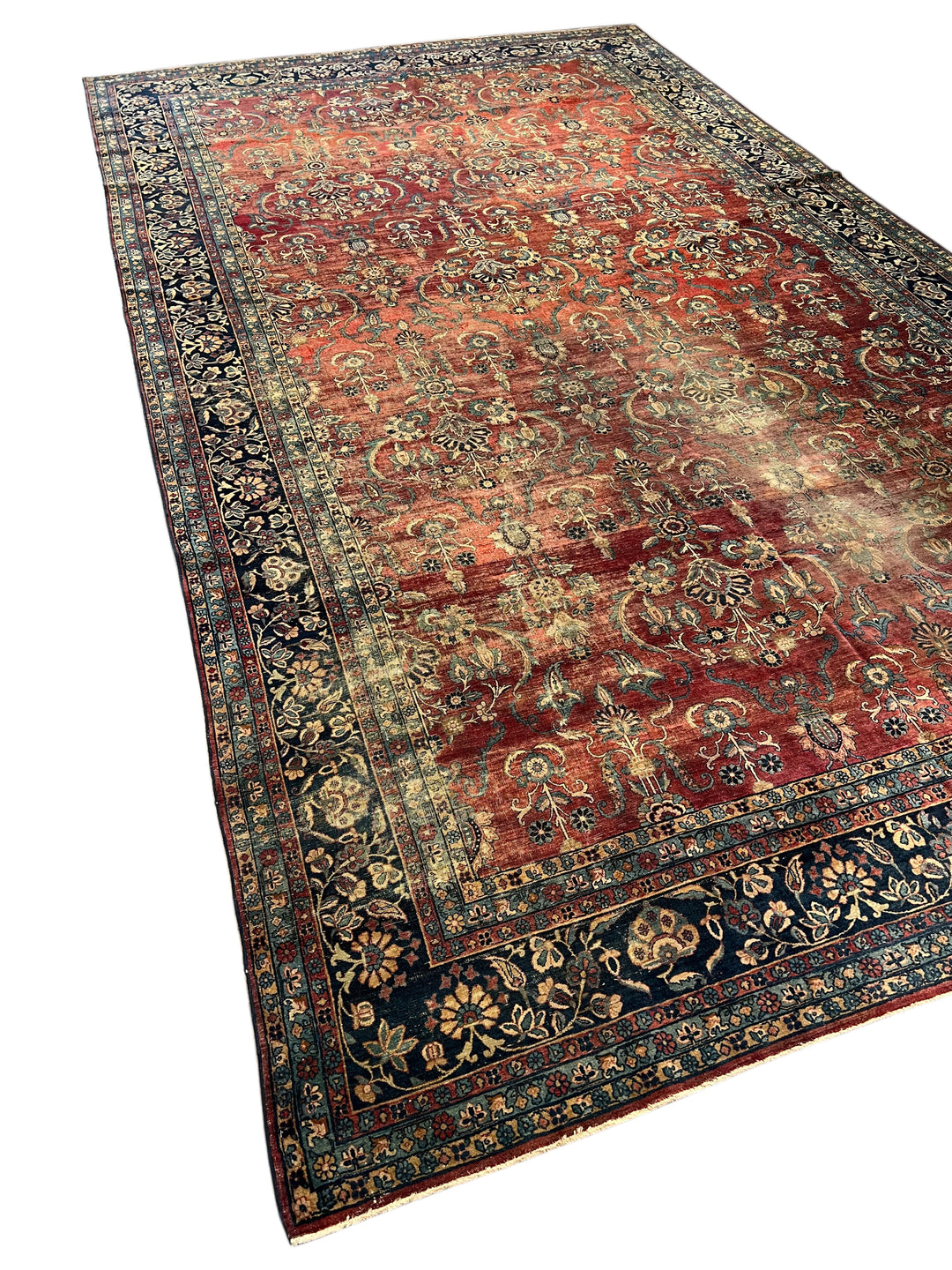 Brick Red &amp; Navy Antique Kashan Style Rug, Circa 1920 – 8’6” x 14’11”