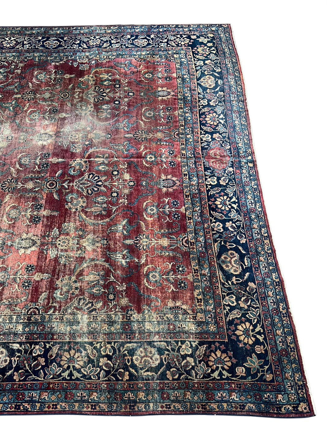 Brick Red &amp; Navy Antique Kashan Style Rug, Circa 1920 – 8’6” x 14’11”