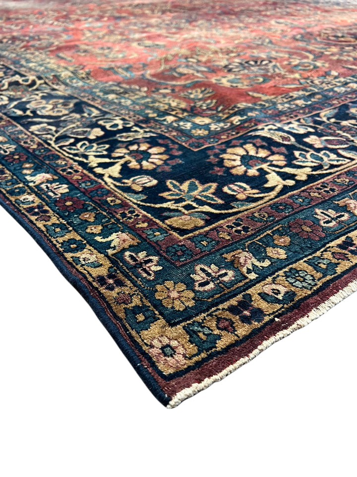 Brick Red &amp; Navy Antique Kashan Style Rug, Circa 1920 – 8’6” x 14’11”