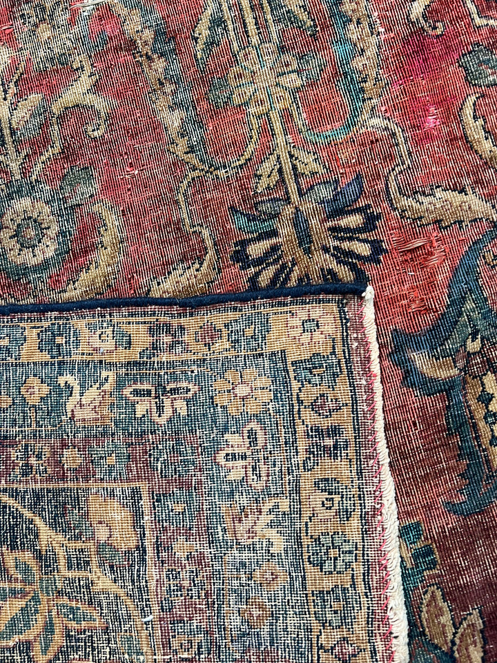 Brick Red &amp; Navy Antique Kashan Style Rug, Circa 1920 – 8’6” x 14’11”