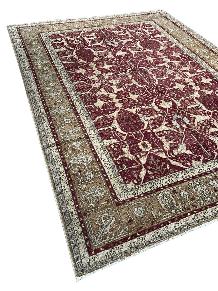 Burgundy &amp; Camel Floral Rug, Circa 1990 – 8’10” x 11’9”